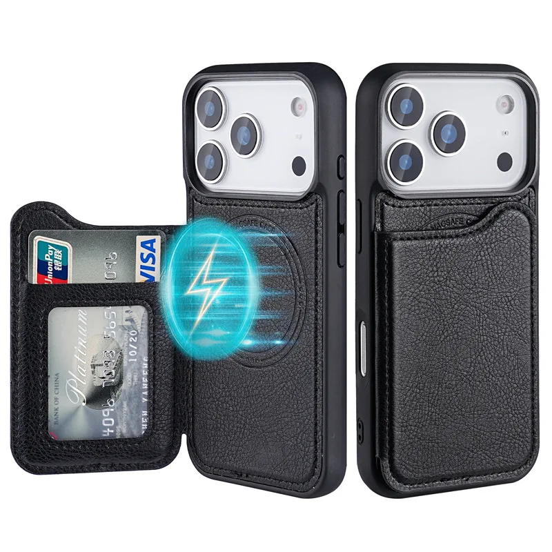 Leather Wallet Card Holder Phone Cover - Etui na telefon z magnetycznym portfelem